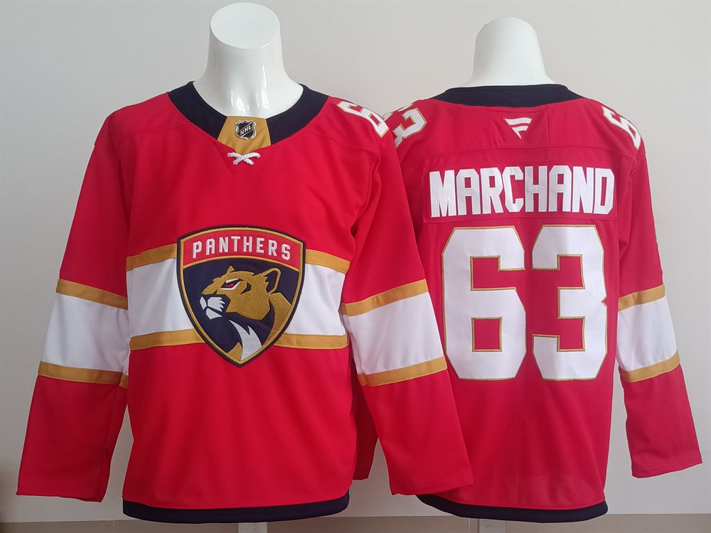 Men 2025 Florida Panthers #63 Marchand Red Fanatics Home Premium NHL Jersey style 1->florida panthers->NHL Jersey